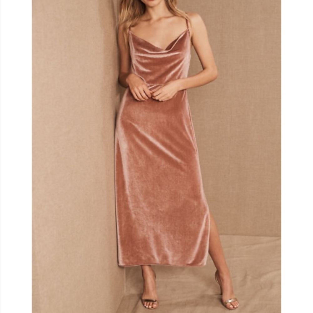BHDLN Nasha Velvet Midi Dress Dark Mauve Pink New